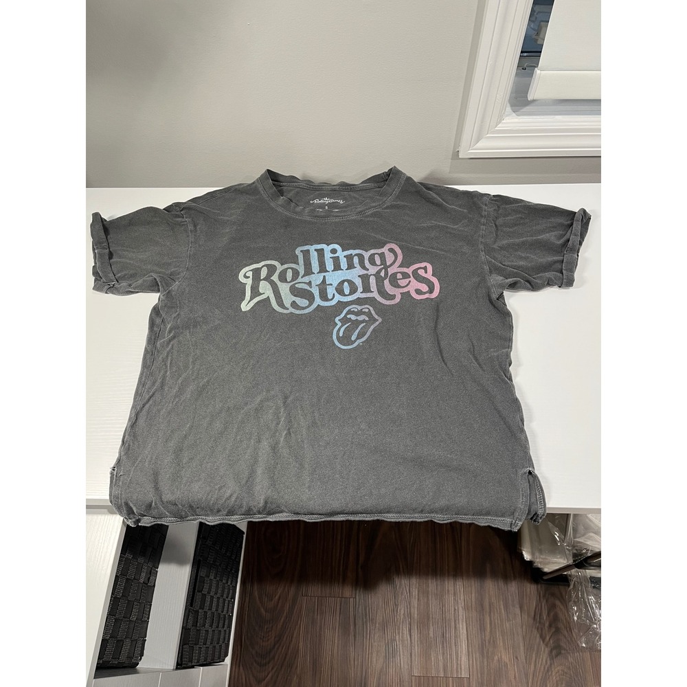 The Rolling‎ Stones Band T Shirt Gray Distressed Graphic Tee Women's Small